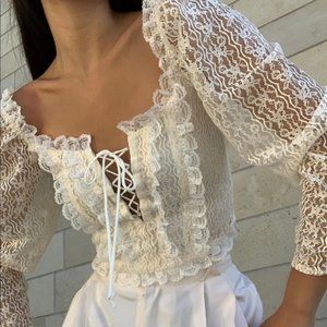 For Love & Lemons Carrie Crop Top - Ivory